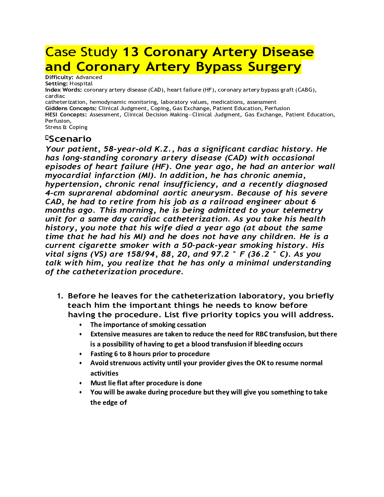 Preview image for Case Study 13 Coronary Artery Disease and Coronary Artery Bypass Surgery (Already Graded A)